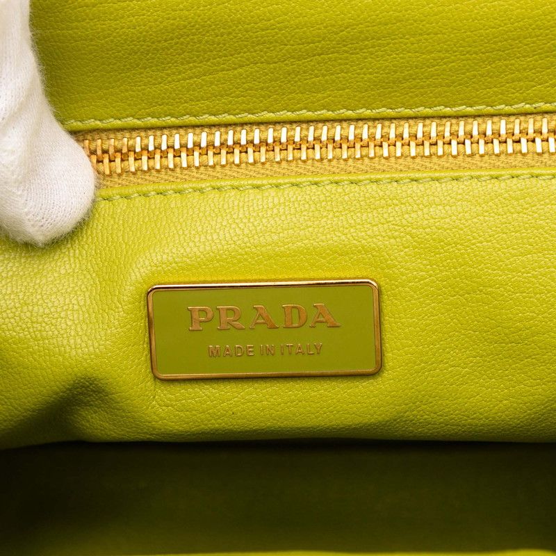 Prada Triangle Logo Plate Chain One Shoulder Bag Br2530 Beige Green Straw