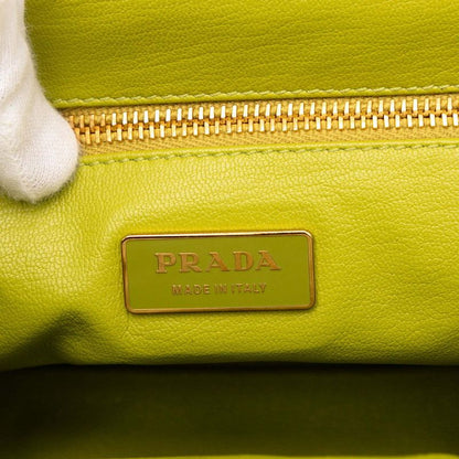 Prada Triangle Logo Plate Chain One Shoulder Bag Br2530 Beige Green Straw