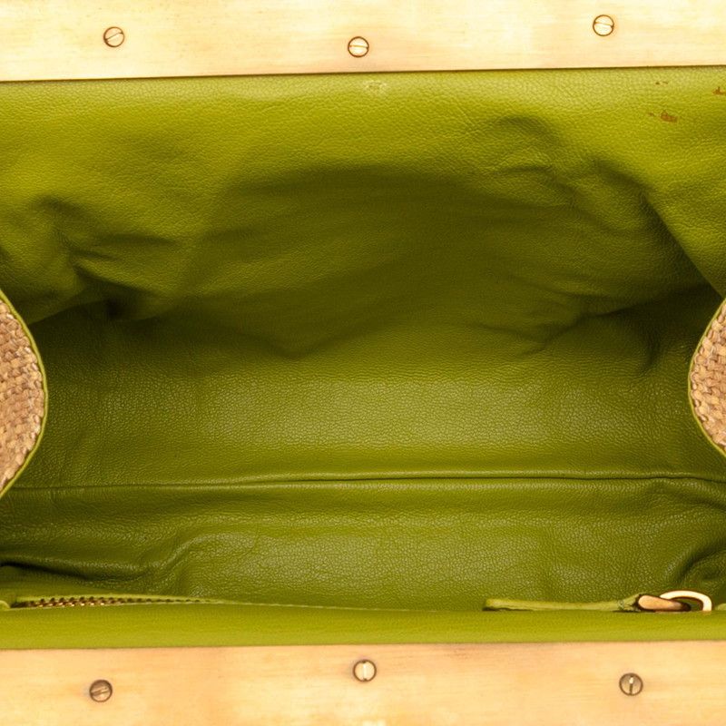 Prada Triangle Logo Plate Chain One Shoulder Bag Br2530 Beige Green Straw