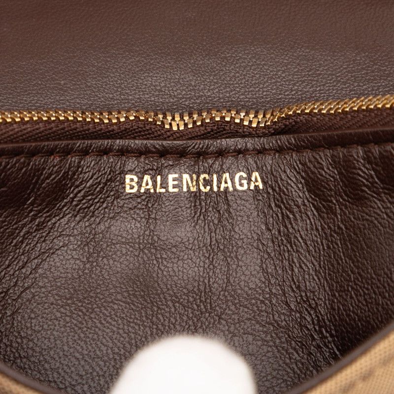 Balenciaga BB Logo Chain Shoulder Bag Handbag 516919 Beige Brown Canvas Leather