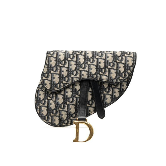 Dior Oblique Saddle Body Bag Waist Bag Navy Beige Canvas Leather Women's Dior