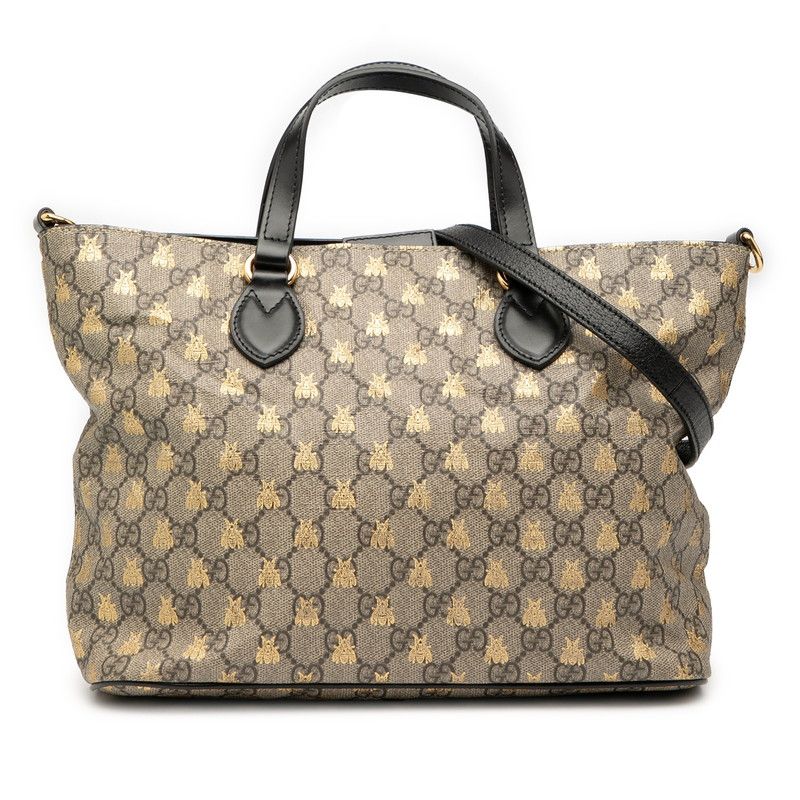 Gucci GG Supreme Bee Handbag Shoulder Bag 2WAY 473887 Beige Black PVC Leather