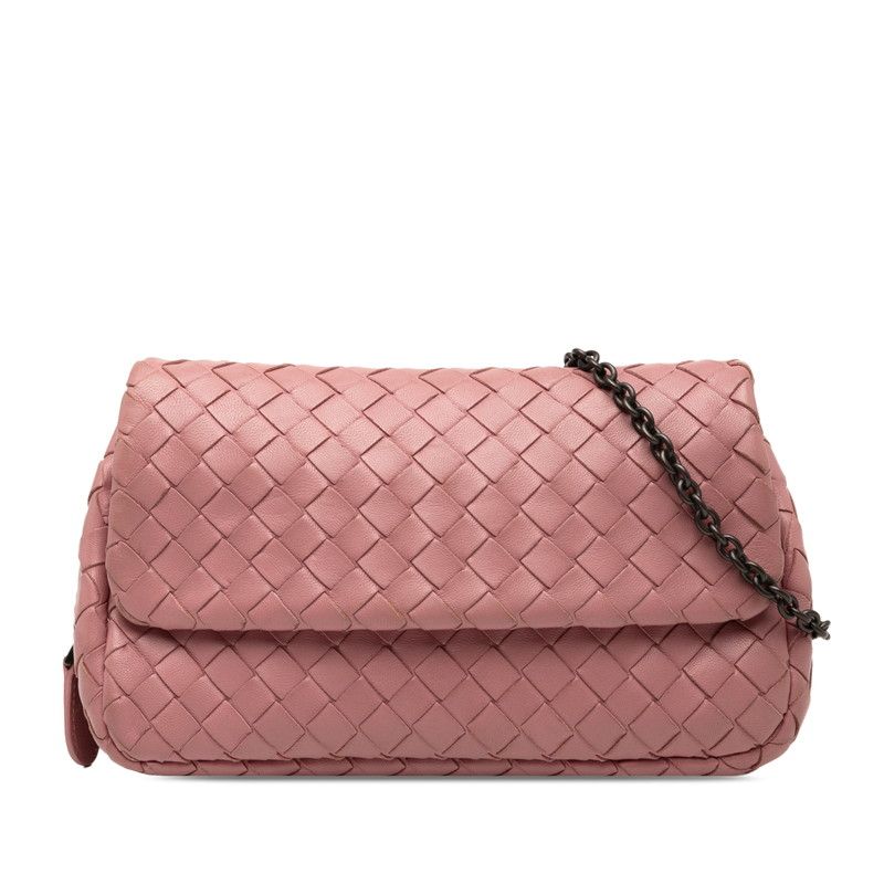 Bottega Veneta Intrecciato Chain Shoulder Bag Pink Leather Women Bottega Veneta