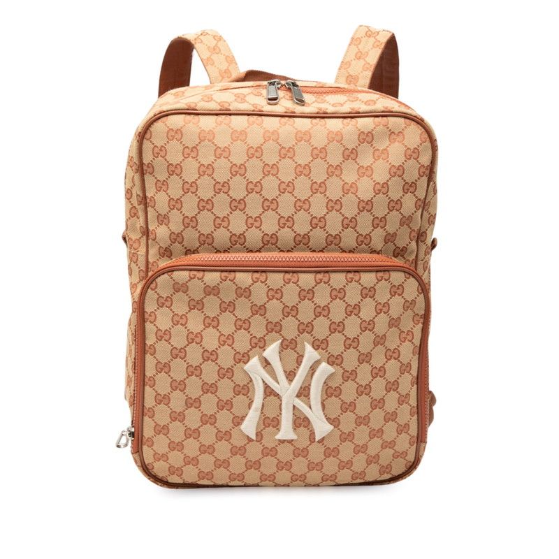 Gucci GG Canvas New York Yankees Backpack 536724 Beige Brown Canvas Leather