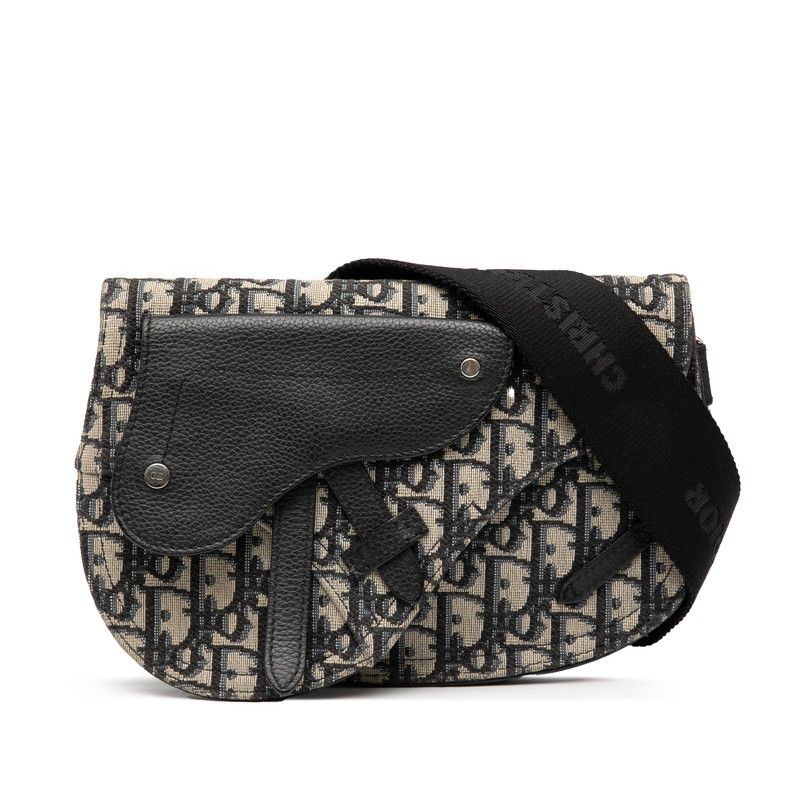 Dior Oblique Saddle Body Bag Waist Bag Shoulder Bag Navy Beige Canvas Leather