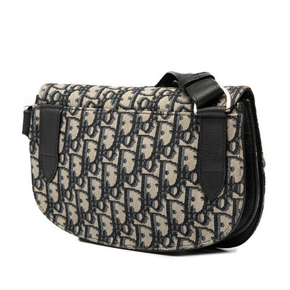 Dior Oblique Saddle Body Bag Waist Bag Shoulder Bag Navy Beige Canvas Leather