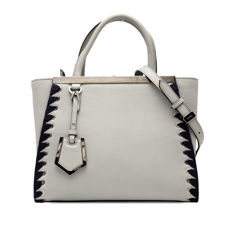 Fendi Petit Toujours Handbag Shoulder Bag 2WAY 8bh253 Grey Navy Leather Women's