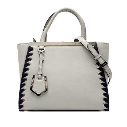 Fendi Petit Toujours Handbag Shoulder Bag 2WAY 8bh253 Grey Navy Leather Women's