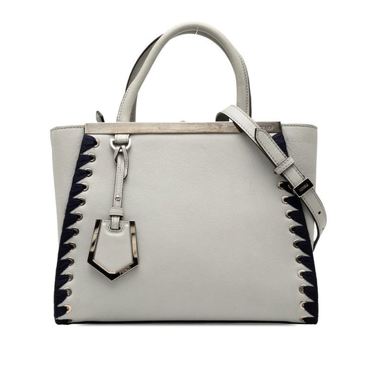 Fendi Petit Toujours Handbag Shoulder Bag 2WAY 8bh253 Grey Navy Leather Women's