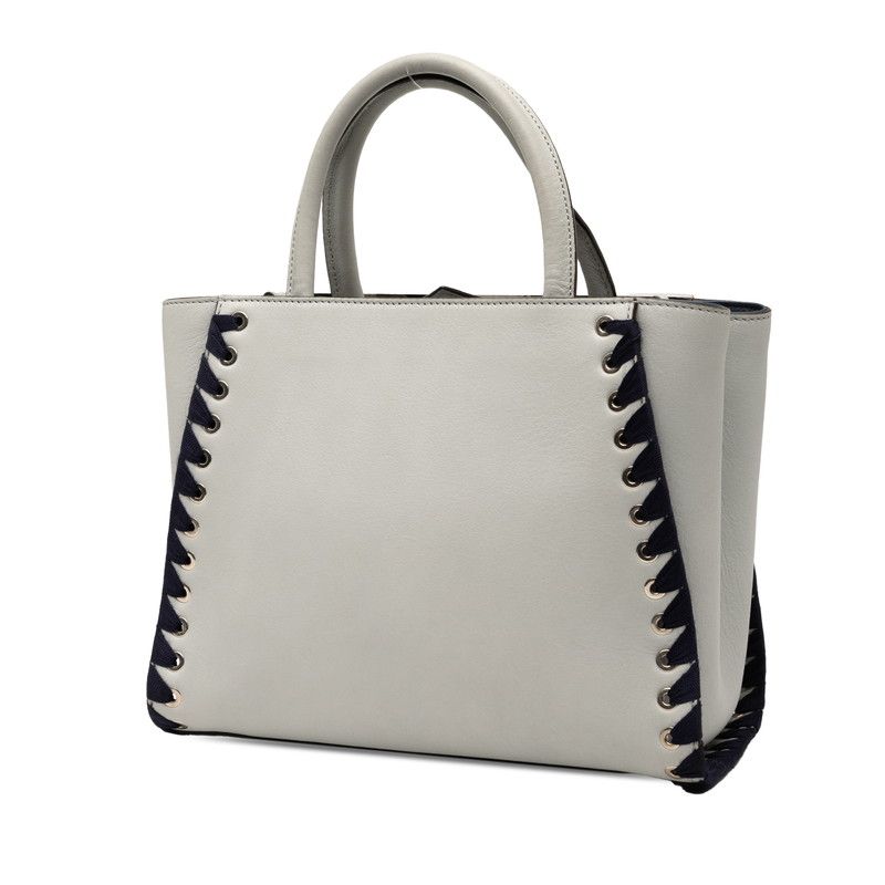 Fendi Petit Toujours Handbag Shoulder Bag 2WAY 8bh253 Grey Navy Leather Women's