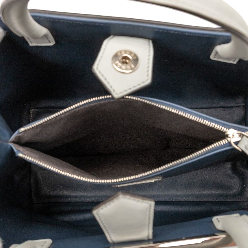 Fendi Petit Toujours Handbag Shoulder Bag 2WAY 8bh253 Grey Navy Leather Women's