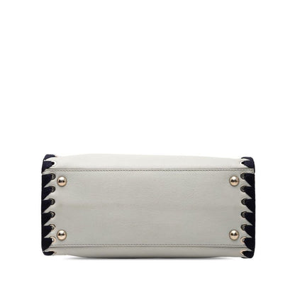 Fendi Petit Toujours Handbag Shoulder Bag 2WAY 8bh253 Grey Navy Leather Women's