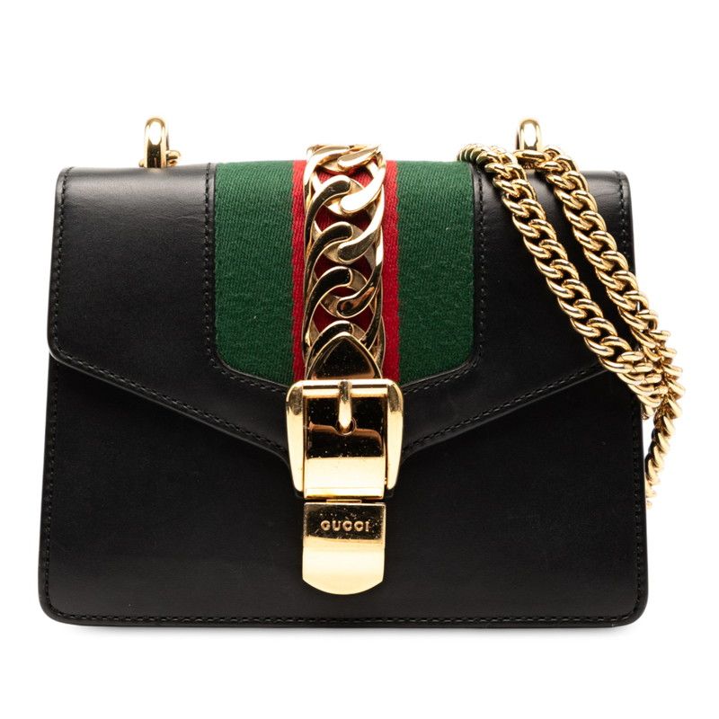 Gucci Sylvie Chain Shoulder Bag 431666 Black Multicolor Leather Women's Gucci
