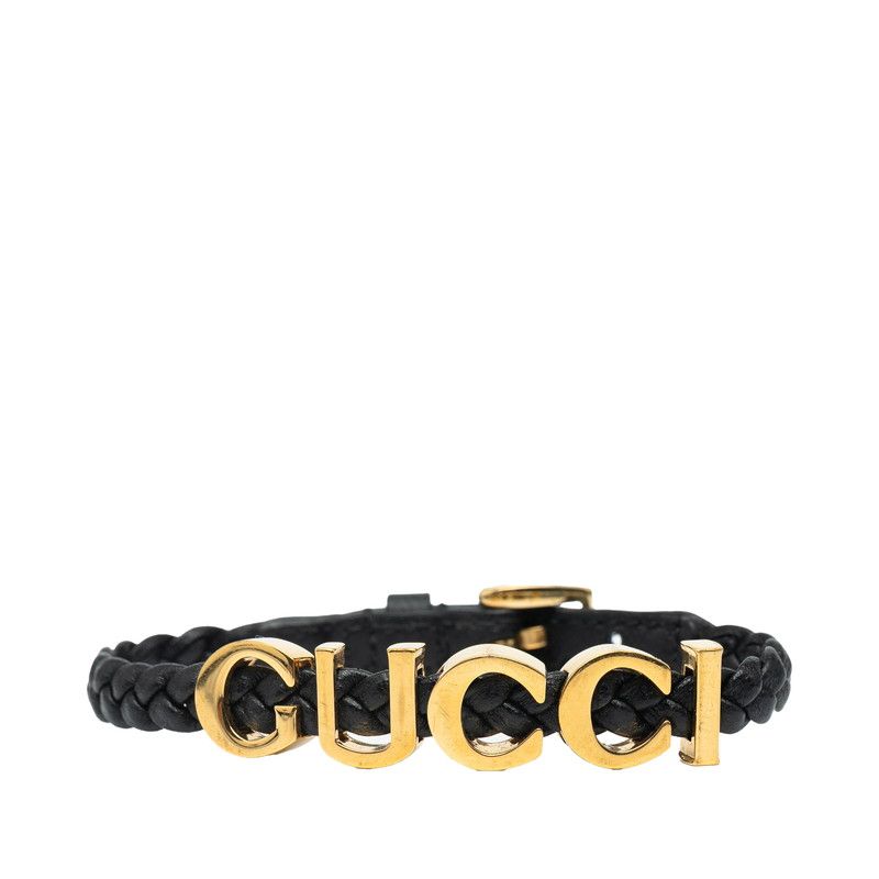 Gucci Logo Black Gold Leather Plated Ladies Gucci