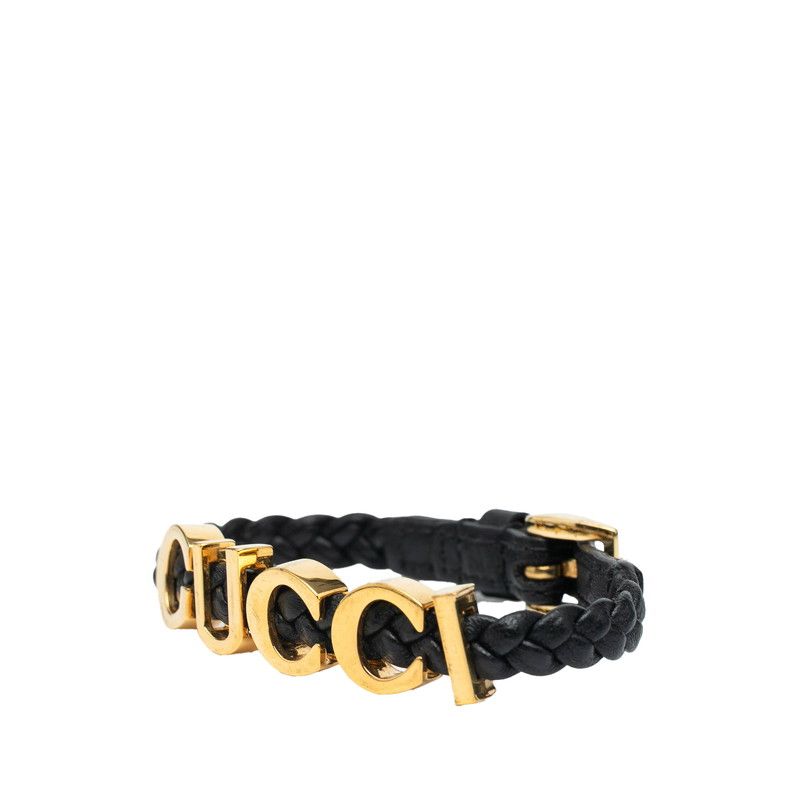 Gucci Logo Black Gold Leather Plated Ladies Gucci