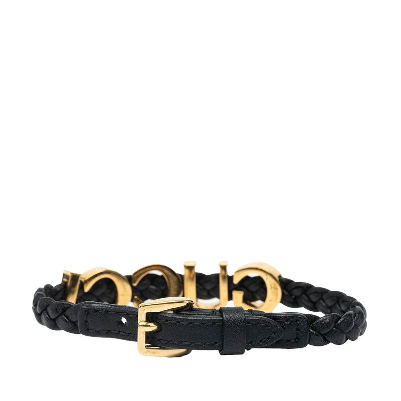 Gucci Logo Black Gold Leather Plated Ladies Gucci