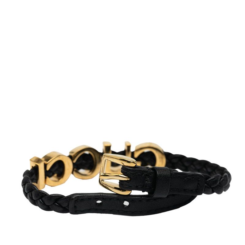 Gucci Logo Black Gold Leather Plated Ladies Gucci