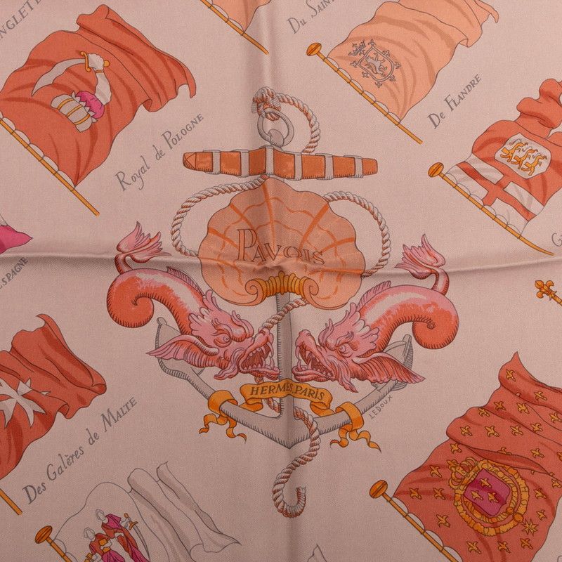 Hermes Carre 90 Pavois Ship Flag Brown Multicolor Silk Women Hermes