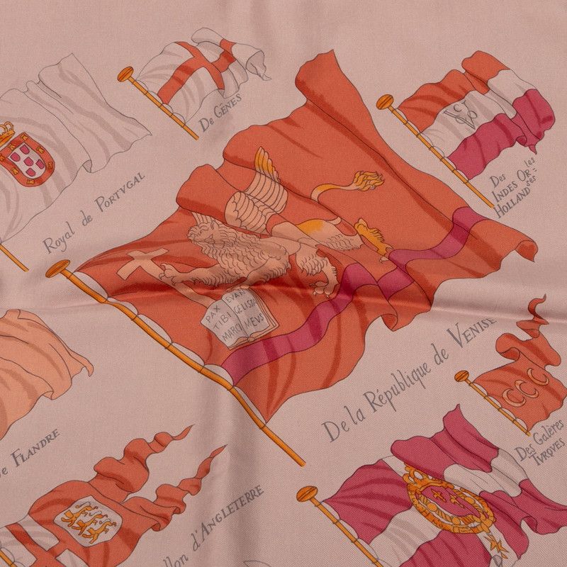 Hermes Carre 90 Pavois Ship Flag Brown Multicolor Silk Women Hermes