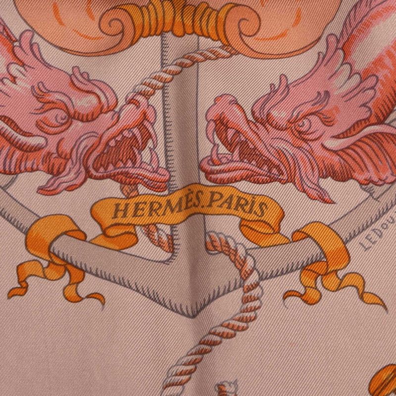 Hermes Carre 90 Pavois Ship Flag Brown Multicolor Silk Women Hermes