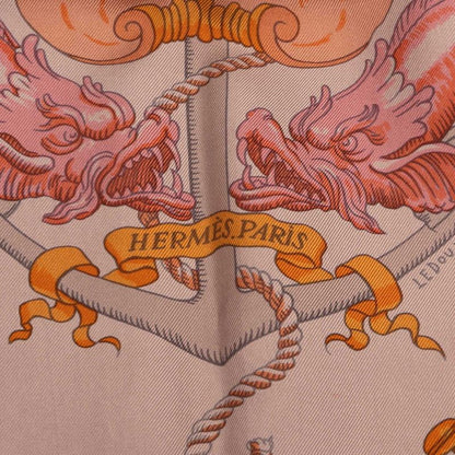 Hermes Carre 90 Pavois Ship Flag Brown Multicolor Silk Women Hermes