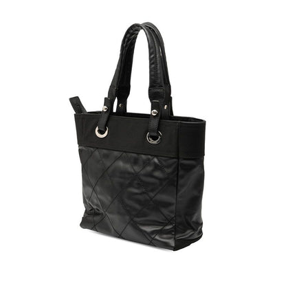 Chanel Paris Biarritz PM Black Leather Canvas Women's Chanel