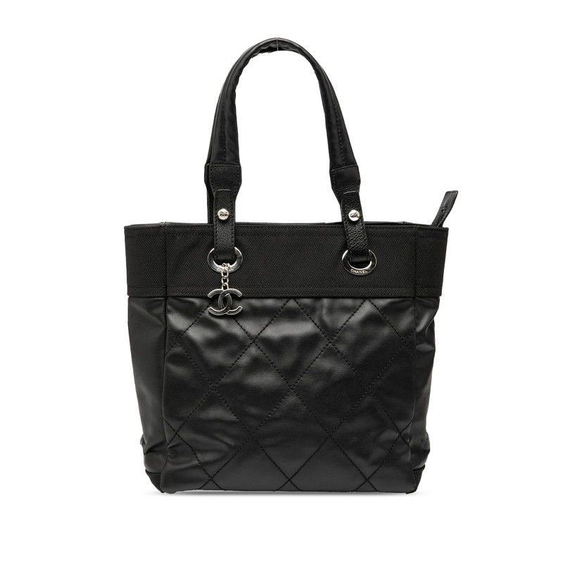 Chanel Paris Biarritz PM Black Leather Canvas Women's Chanel
