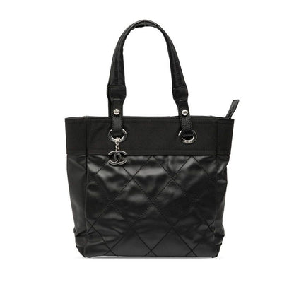 Chanel Paris Biarritz PM Black Leather Canvas Women's Chanel