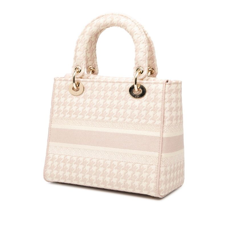 Dior Lady D-light Houndstooth Staggered Handbag Shoulder Bag 2WAY Pink White