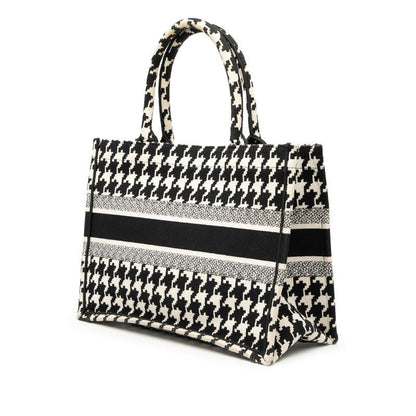 Dior Book Tote Medium Staggered Handbag Tote Bag Black White Canvas Women's Dior