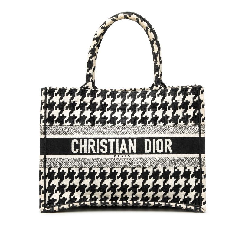 Dior Book Tote Medium Staggered Handbag Tote Bag Black White Canvas Women's Dior