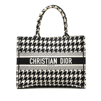 Dior Book Tote Medium Staggered Handbag Tote Bag Black White Canvas Women's Dior