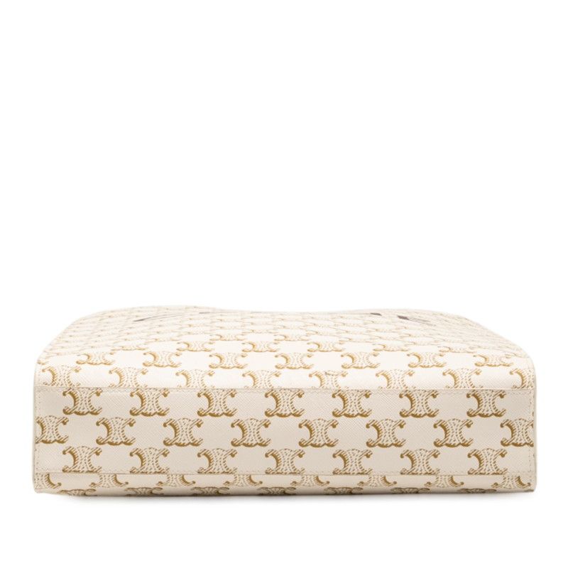 Celine Triomphe Vertical Cabas Small Tote Shoulder Bag 2WAY White Brown PVC