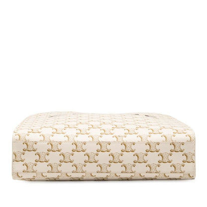 Celine Triomphe Vertical Cabas Small Tote Shoulder Bag 2WAY White Brown PVC