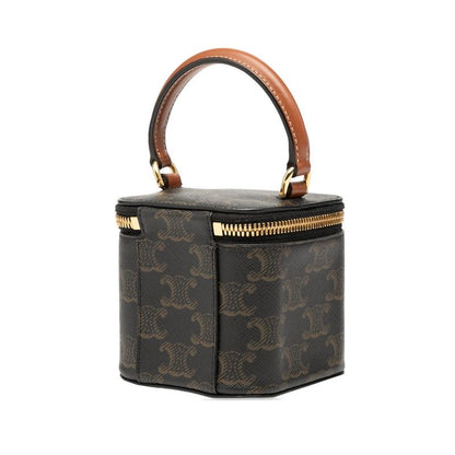 Celine Triomphe Vanity Bag Shoulder Bag 2WAY Black Brown PVC Leather Women