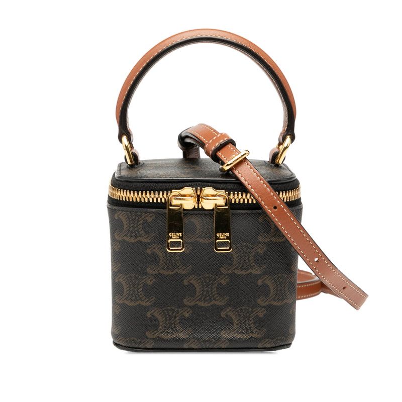 Celine Triomphe Vanity Bag Shoulder Bag 2WAY Black Brown PVC Leather Women