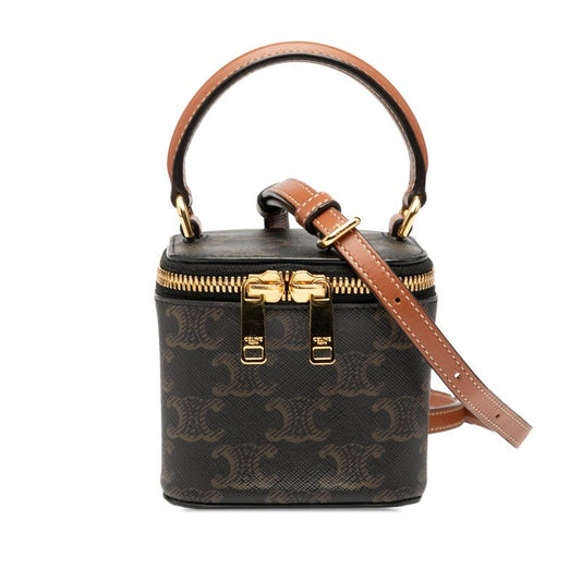 Celine Triomphe Vanity Bag Shoulder Bag 2WAY Black Brown PVC Leather Women