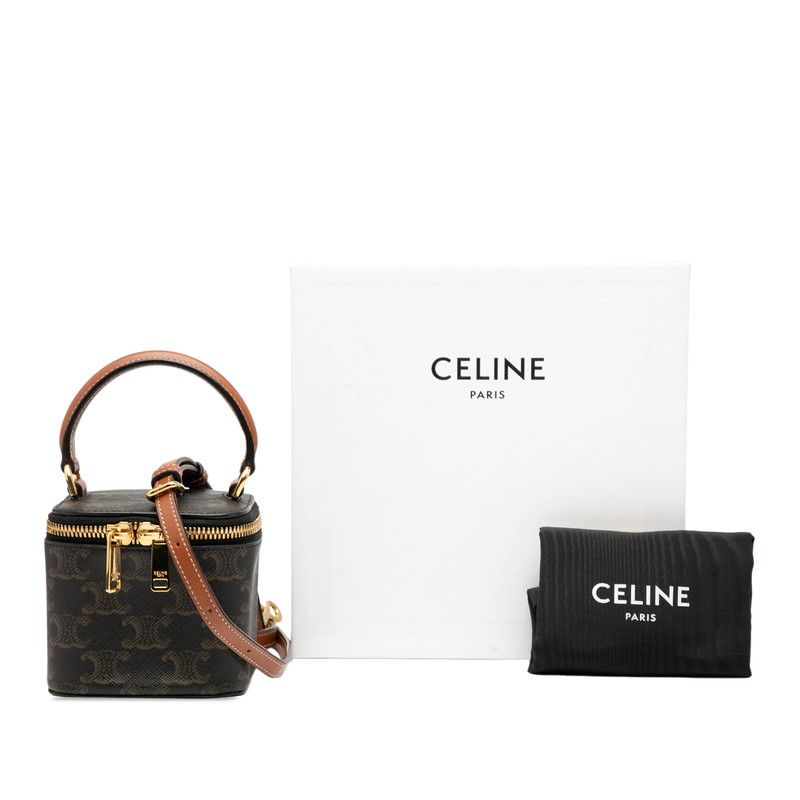 Celine Triomphe Vanity Bag Shoulder Bag 2WAY Black Brown PVC Leather Women