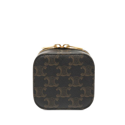 Celine Triomphe Vanity Bag Shoulder Bag 2WAY Black Brown PVC Leather Women