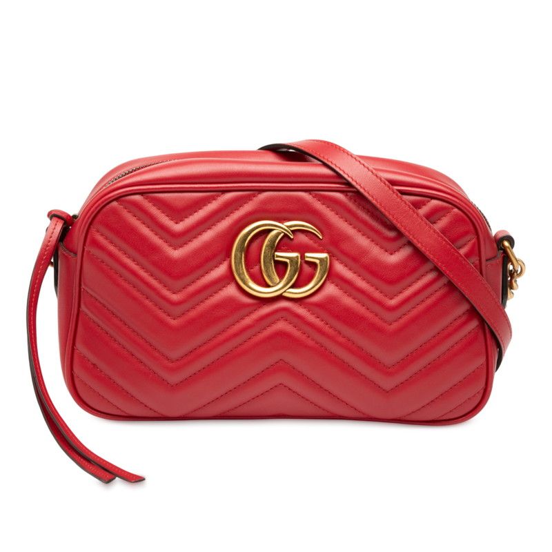 Gucci GG Marmont Crossbody Chain Shoulder Bag 447632 Red Leather Ladies Gucci