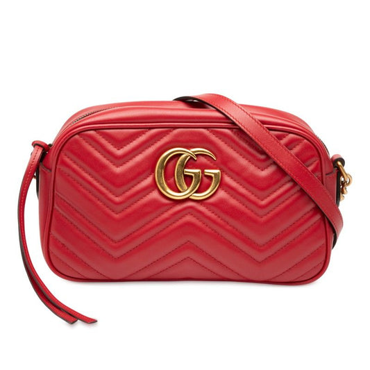 Gucci GG Marmont Crossbody Chain Shoulder Bag 447632 Red Leather Ladies Gucci