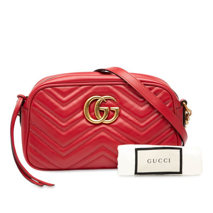 Gucci GG Marmont Crossbody Chain Shoulder Bag 447632 Red Leather Ladies Gucci