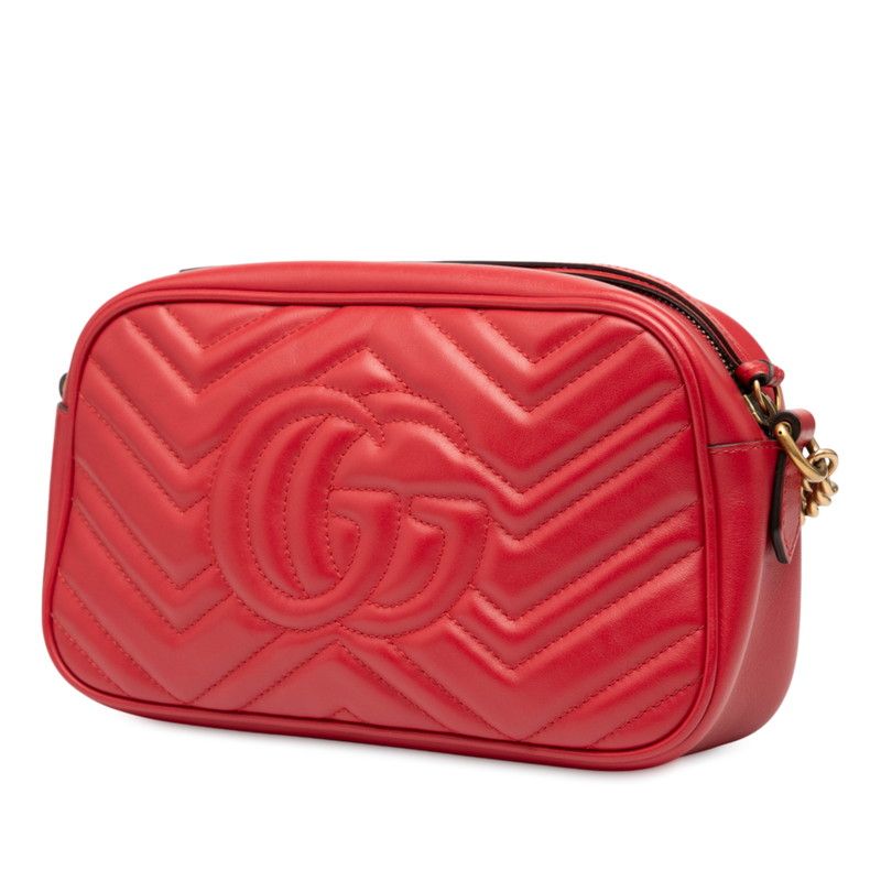 Gucci GG Marmont Crossbody Chain Shoulder Bag 447632 Red Leather Ladies Gucci