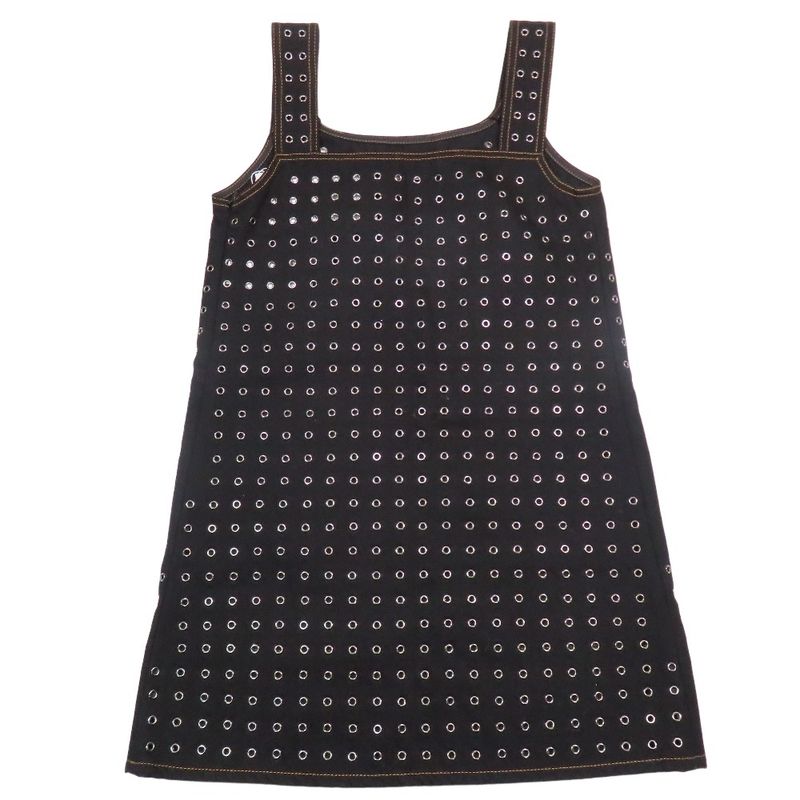 Unused Christian Dior Grommet Studded Denim Jumper Skirt Dress Mini Length 34