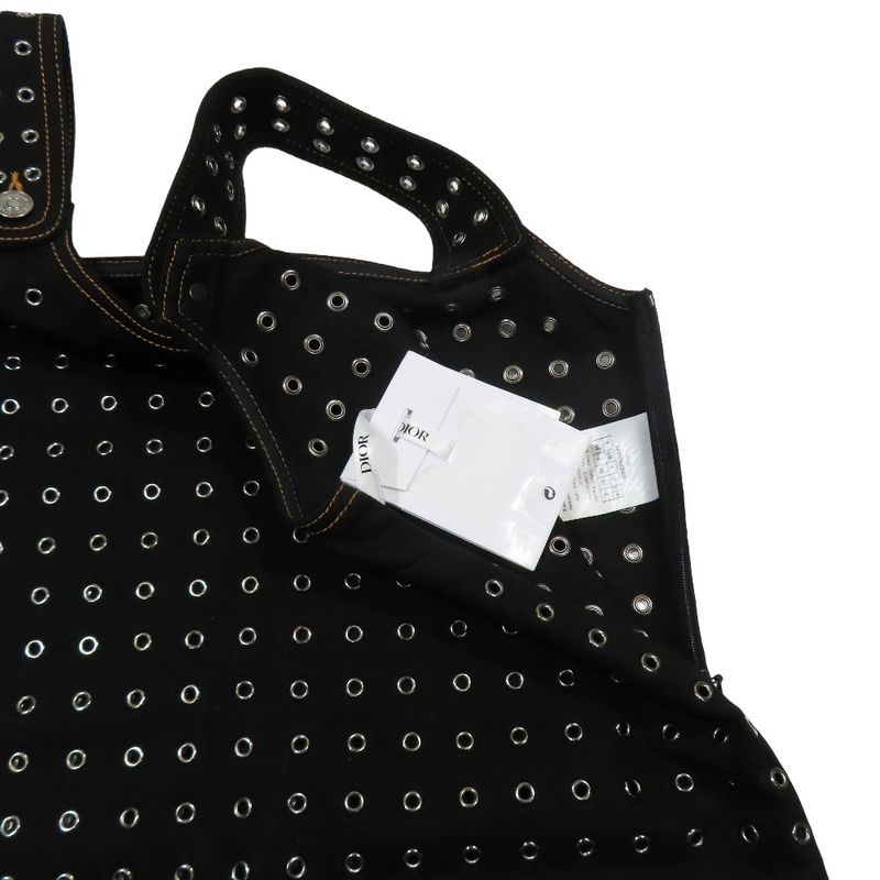 Unused Christian Dior Grommet Studded Denim Jumper Skirt Dress Mini Length 34