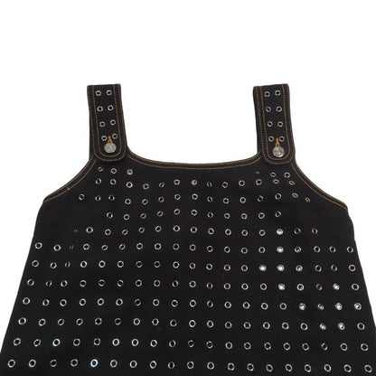 Unused Christian Dior Grommet Studded Denim Jumper Skirt Dress Mini Length 34