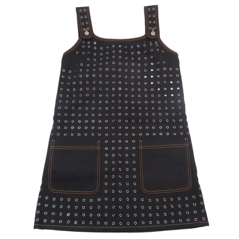 Unused Christian Dior Grommet Studded Denim Jumper Skirt Dress Mini Length 34