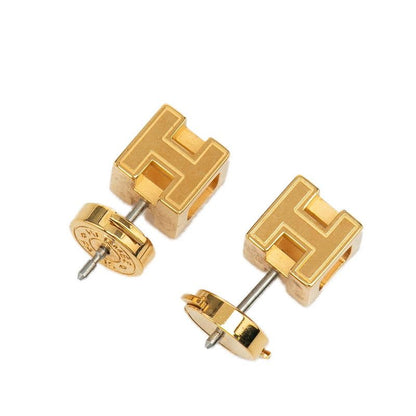 Hermes Cajdouache H Cube Studs Gold Orange Plated Ladies Hermes