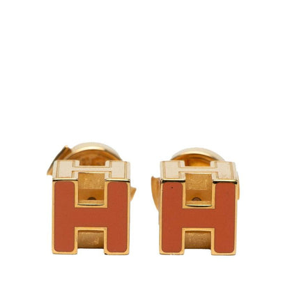 Hermes Cajdouache H Cube Studs Gold Orange Plated Ladies Hermes