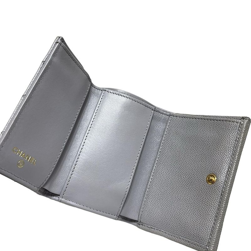 Chanel Trifold Wallet Matelasse Gray Gold Hardware / Coco Mark